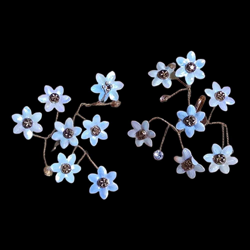 VTG White Iridescent Floral Cluster Earrings Adjustable Wired Rhinestone